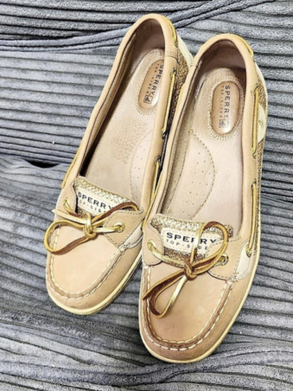 Sperry Angelfish Boat Shoe Tan & Gold US 8.5